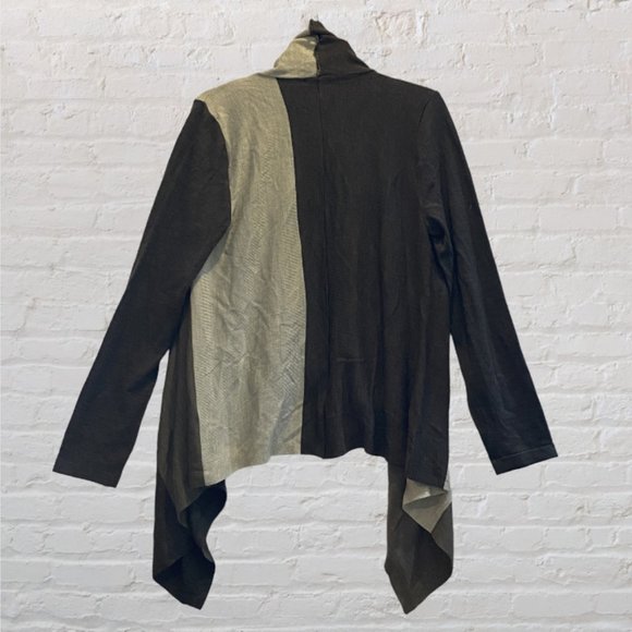 VENUS -- Cardigan, MultiColor/Earthtones Long Sleeve Patchwork w/Butterfly Hem - Picture 8 of 11